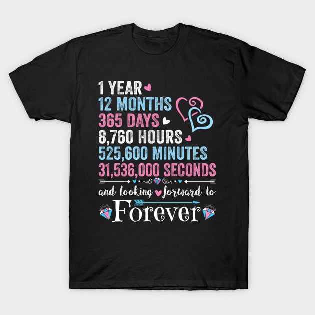 1st Wedding Anniversary Tshirt Matching Couple 1 Year Wedding Marriage Gift  for Husband and Wife T-Shirt by BestSellerDesign